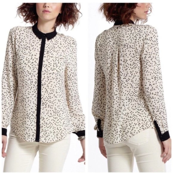 Maeve top 0 Bagatelle Button Down polka dot print long sleeve Anthropologie - Picture 16 of 16